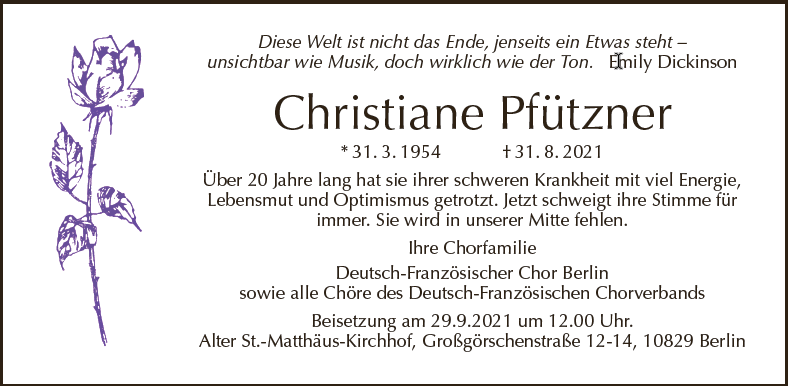 notice nécrologique Christiane Pfützner